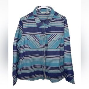 L.L. Bean Men’s Striped Blue Cotton Heavy Flannel Button-Down Shirt Size XL EUC